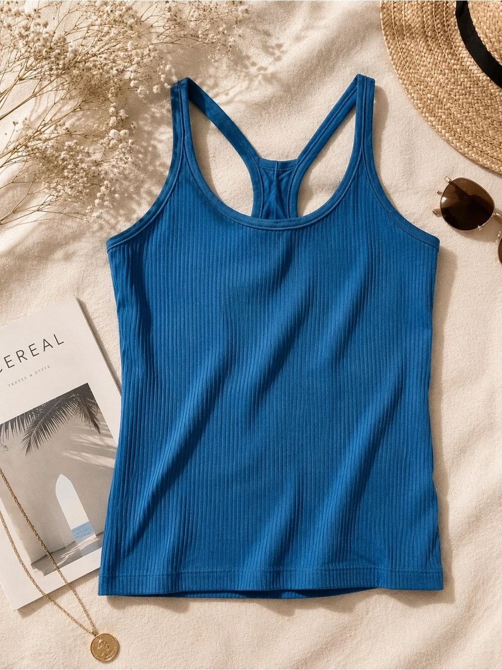 Lululemon Blue Ribbed Racerback Tank Top Size 6 Built-In Bra Athletic Yoga